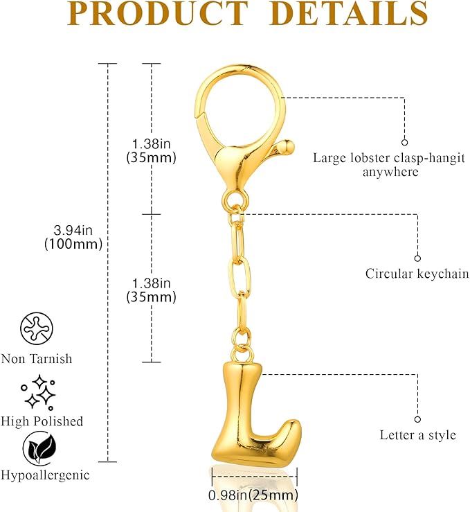 VICKHU Gold Plated Bubble Initial Letter Cute Keychain for Women Car Key Purse Decorative Keyring Handbag Charms Fashion
