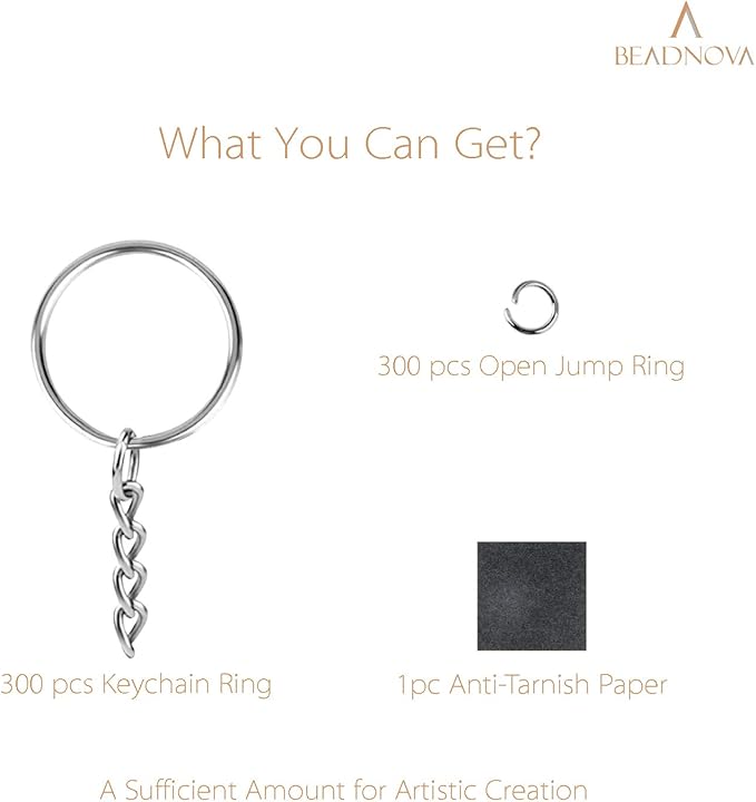 BEADNOVA Split Keychain Rings for Crafts Keychain Ring Silver Metal Key Chain Kit for DIY Key Chains Accessories Resin (25mm, 300pcs)