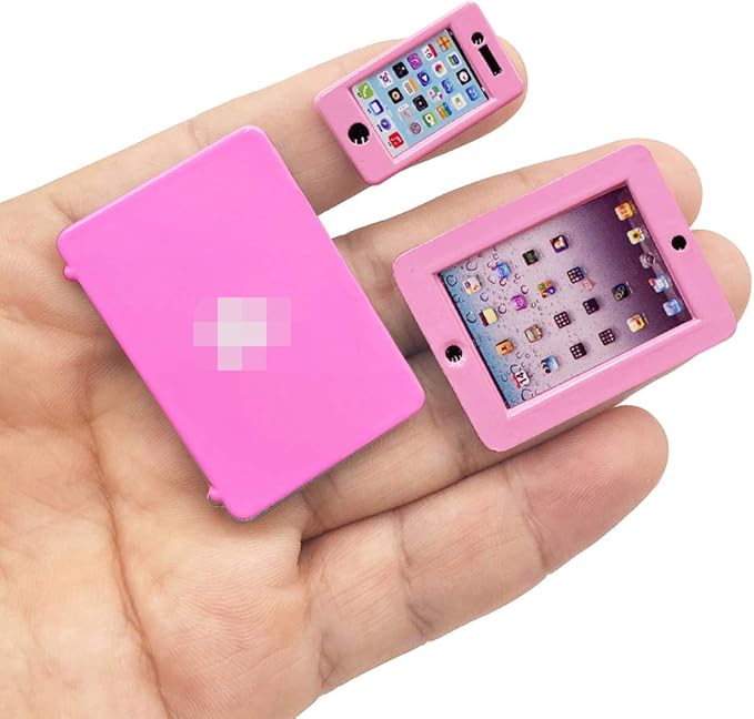 3 Pack Dollhouse Mini Laptop Tablet and Smart Phone Scene Computer Simulation Accessories for Doll 1/6 1/12 Miniatures Silver