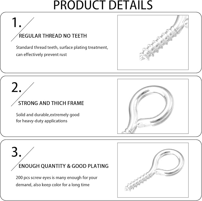 200 Pcs Metal Screw Eye Pins Hooks 0.55inch/7X14mm Heavy Duty Screw Eye Pins for DIY Jewelry Making Silver Plated Eye Bolt Arts & Crafts Project