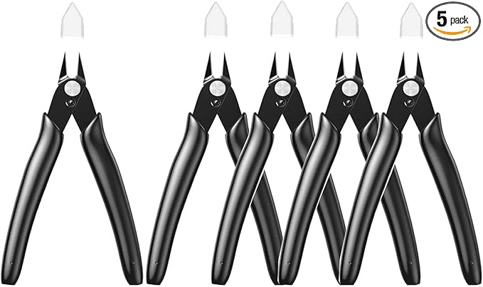 BOENFU Precision Wire Cutter Jewelry Zip Tie Cutters 5 Pack Flush Cutters Nippers Small Side Cutting Pliers for 3d Print, Plastic Models, Jewelry, Electronics, Black, 5 Inches