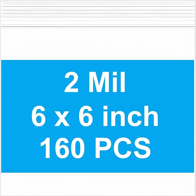 160pcs 6 x 6 inch Small Plastic Bags, 2 mil Thick, Zip Bag, Mini Clear Jewelry Bags, Baggies with Resealable Zip Bag for Small Business, Daily Vitamin, Jewelry, Candy