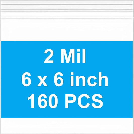 160pcs 6 x 6 inch Small Plastic Bags, 2 mil Thick, Zip Bag, Mini Clear Jewelry Bags, Baggies with Resealable Zip Bag for Small Business, Daily Vitamin, Jewelry, Candy