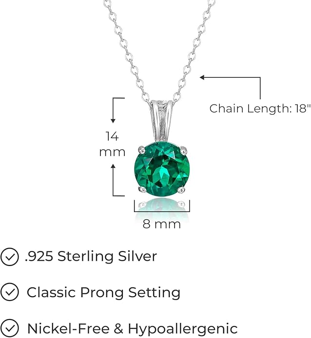 Amazon Essentials Sterling Silver Round Cut Birthstone Pendant Necklace 18"