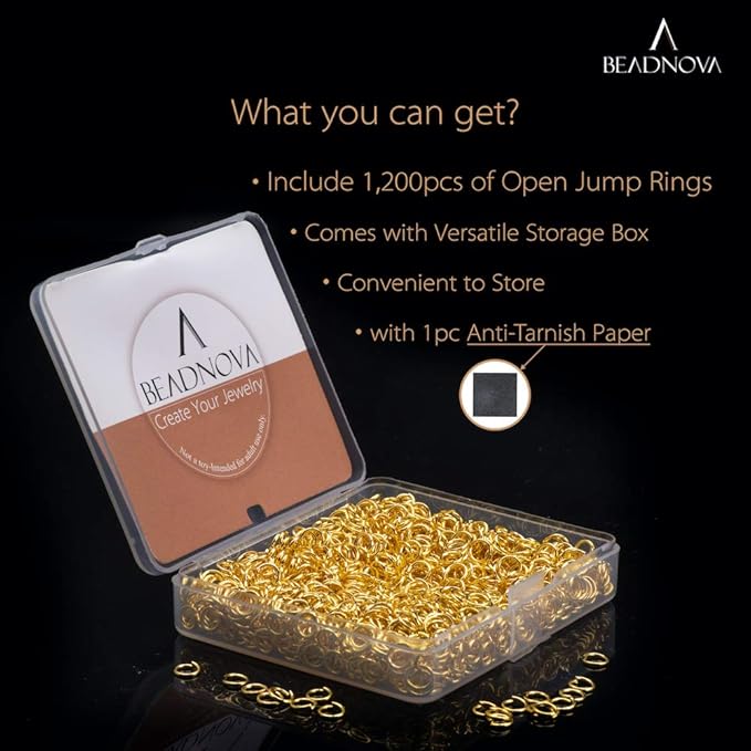 BEADNOVA 5mm Jump Rings for Jewelry Making Gold Open Jump Rings for Earrings and Keychains (1200Pcs)