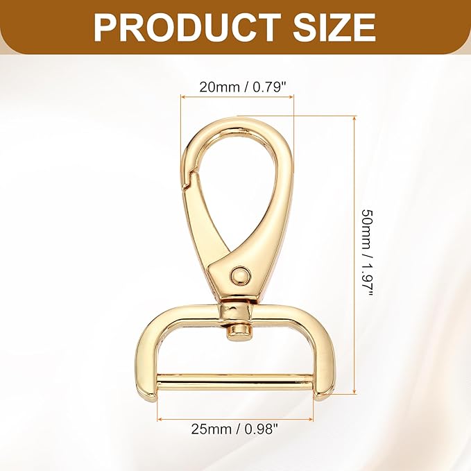 HARFINGTON 6pcs Detachable Snap Hook Swivel Clasp 1" (25mm) Zinc Alloy Lobster Claw Clasp for Keychain Lanyard Purse DIY Purse Strap, Light Gold