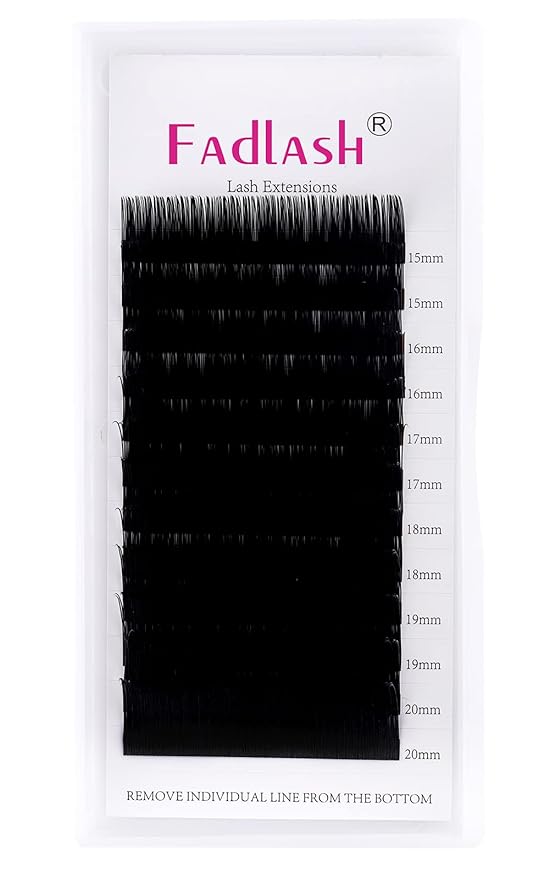 Eyelash Extensions FADLASH 0.18 D Curl Lash Extensions 15-20mm Length Supply Individual Lashes Classic Eyelash Extensions Silk Lashes Single (0.18-D, 15-20mm Mix Tray)