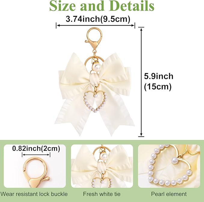 Joez Wonderful Bow Keychains, Coquette Pearl Bookbag Charms, Cute Bow Accessories for Wistlet, Purse, Car Keys