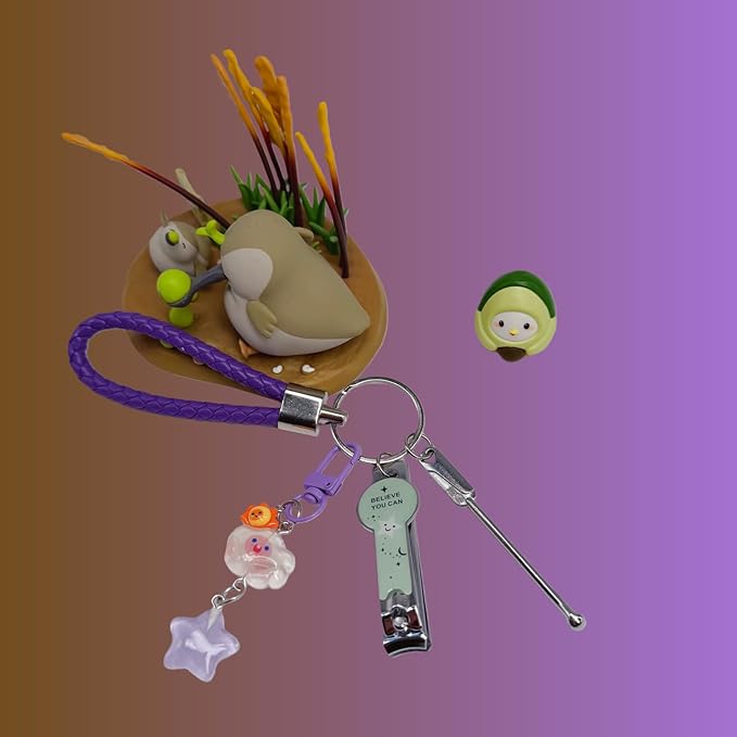 Cute Keychain with Nail Clipper Ear Pick for Women Girls Cute Key Chain Wristlet Cartoon Keychain Lanyard