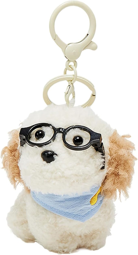 Plush Dog with Glasses Keychain – Funny Animal Keyring Charm for Women | Car Key Handbag Backpack Decor & Birthday Gift