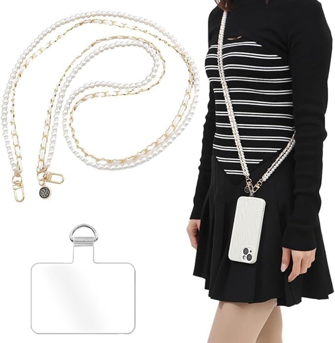 Phone Crossbody Chain Cell Phone Lanyard,Universal Leather+Metal Shouder Strap with Phone Tether Patches (P)