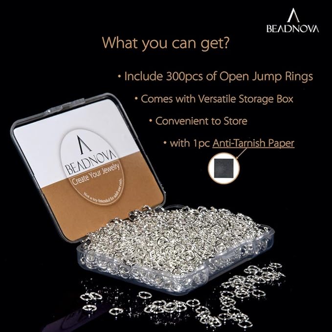 BEADNOVA 4mm Silver Jump Rings for Jewelry Making Open Jump Rings for Keychains and Necklace Repair (300Pcs)