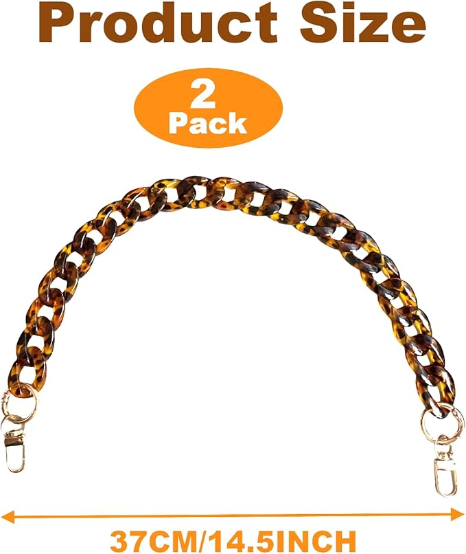 2PCS Handbag Chain Replacement Strap Wallet Chain Strap Acrylic Leopard Print 14.5 Inch 37cm for Handbag Shoulder Bag Enhancement Durable and Stylish Wallet Chain Extension