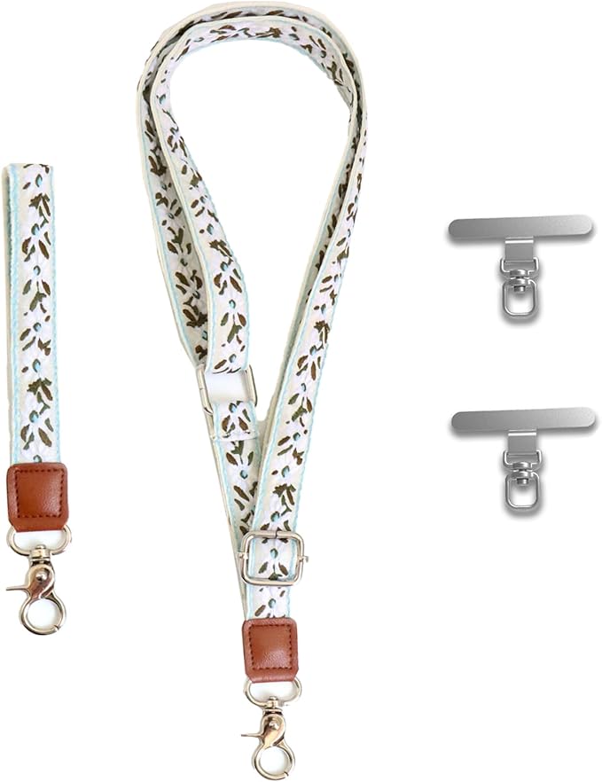 LEMEDE Wrist Keychain and Adjustable Phone Lanyard, Silver Hook Phone Crossbody Strap with 360° Rotating Phone Pads