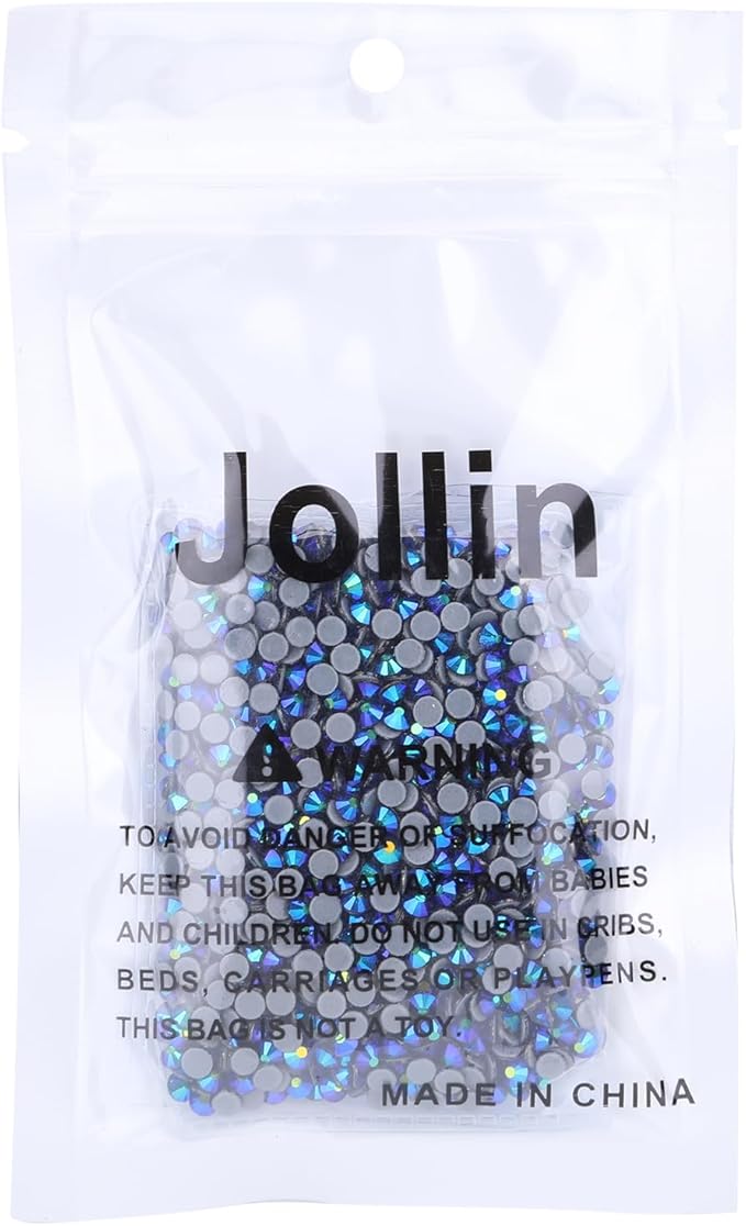 Jollin Hot Fix Crystal Flatback Rhinestones Glass Diamantes Gems 4.0mm(16ss 1440pcs, Jet AB)