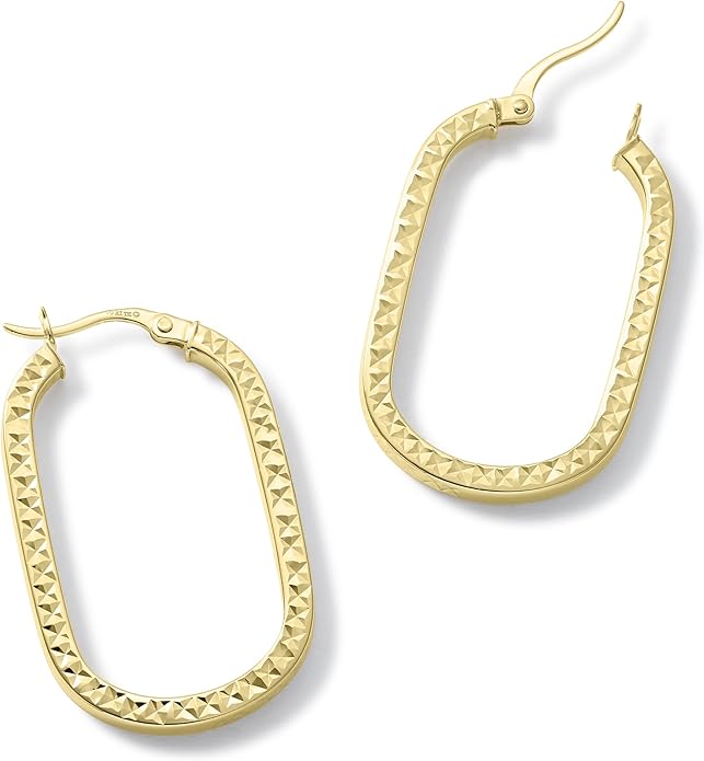Paperclip Oval Hoops in Real 10K White Gold with a Diamond-Cut Finish | 30mm Length | Real Gold, Stamped for Authenticity