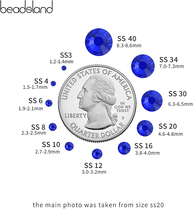 Beadsland Hotfix Rhinestones, 2880pcs Flatback Crystal Rhinestones for Crafts Clothes DIY Decorations, Sapphire, SS6, 1.9-2.1mm