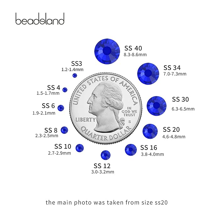 Beadsland 1440pcs Flat Back Crystal Rhinestones Round Gems for Nail Art and Craft Glue Fix, Sapphire, SS10, 2.7-2.8mm