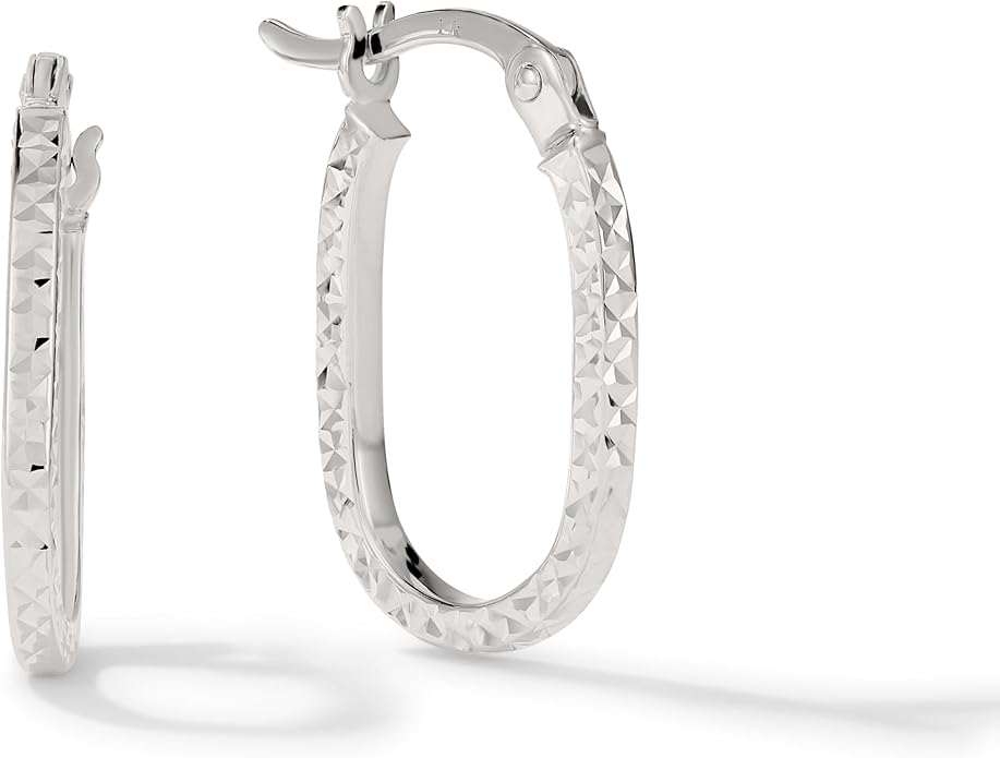 Paperclip Oval Hoops in Real 10K White Gold with a Diamond-Cut Finish | 30mm Length | Real Gold, Stamped for Authenticity
