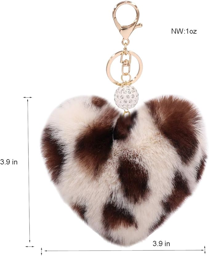 Women's Heart Faux Fur Pom Pom Key Chains Bag Accessory Puffball Keyring Backpack Charms for Girls