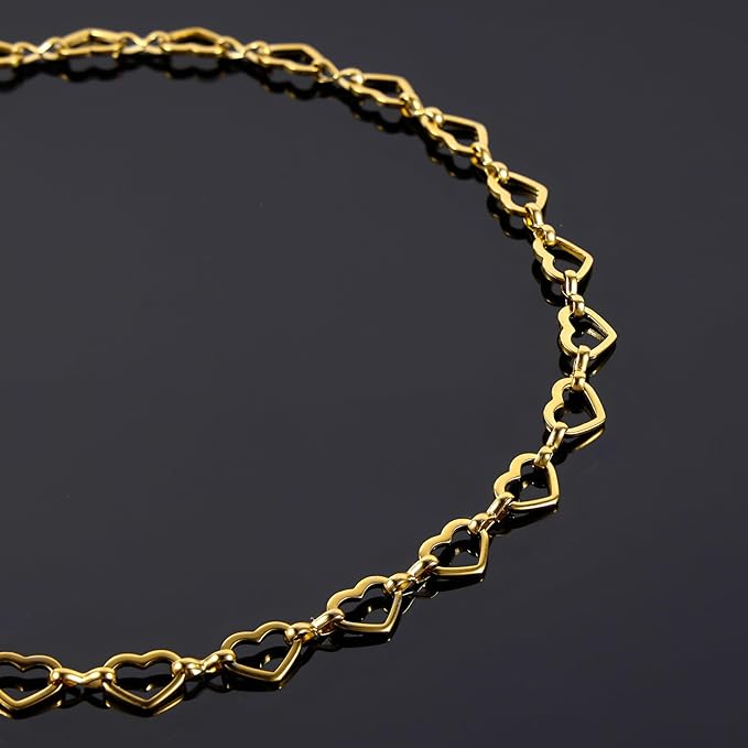 UMAOKANG 3 Meters Gold Plated Stainless Steel Chains for Jewelry Making Hollow Heart Chain Bulk on Spool with Jump Rings and Lobster Clasps
