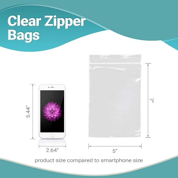 APQ Clear Plastic Reclosable Zipper Bags, 5 x 7 Inches. Pack of 1000 Reclosable Plastic Bags with Zipper Closure. 2 Mil Plastic Jewelry Bags. Waterproof Reclosable Zip Bags for Industrial Use