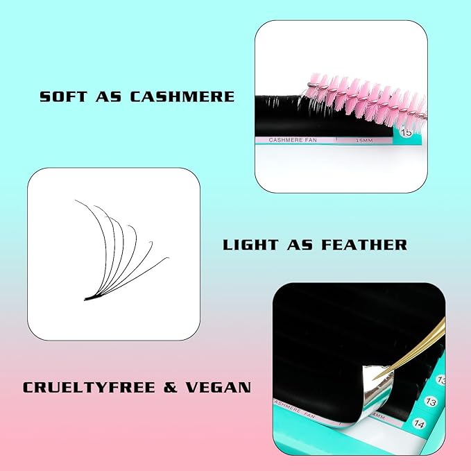 VAVALASH Cashmere Easy Fan Lashes 0.03 0.05 0.07 C/CC/D/DD Volume Lash Extensions 8MM-20MM Matte Black Self Fanning Eyelash Extensiones, Professional Supplies for Lash Artists (D-0.07,12mm)