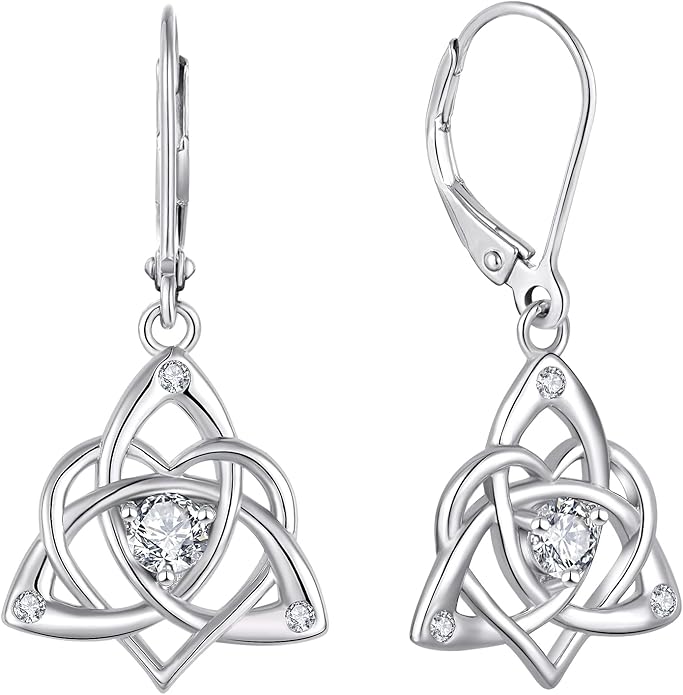 Starchenie Celtic Knot Dangle Earrings Sterling Silver Trinity Love Knot Leverback Earrings Gemstones Jewelry for Women