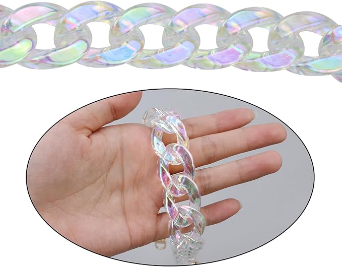 Chunky Acrylic Purse Strap Bag Chain Handle Purse Chain Replacement for Handbag Purse Shoulder Bag (Colorful Transparent,17.7")