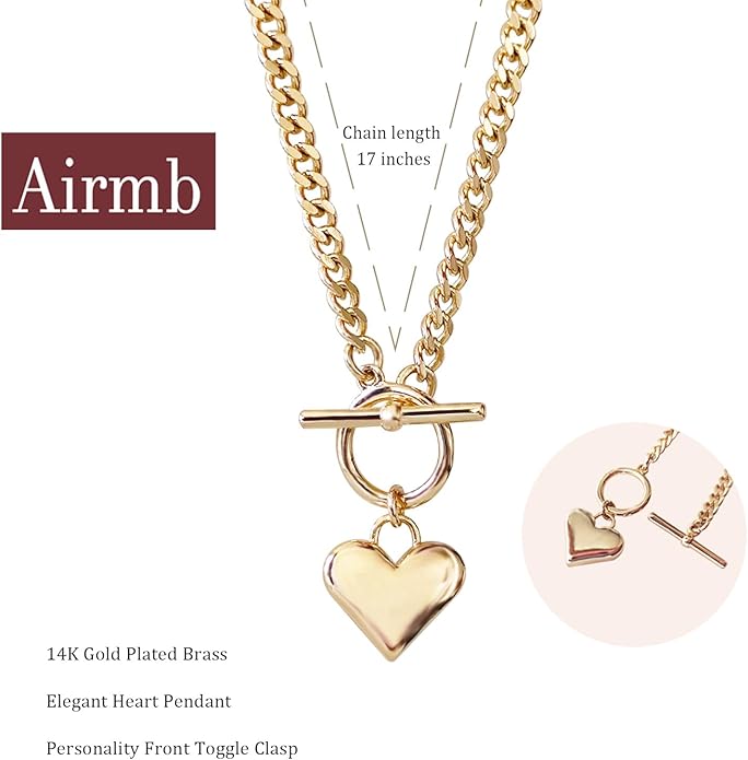 Airmb Cute Heart Necklace for Women Gold/Silver Plated Heart Pendant Choker Necklaces Tendy Love Heart Chain Necklace Dainty Gold/Silver Necklace Jewelry Gifts for Women