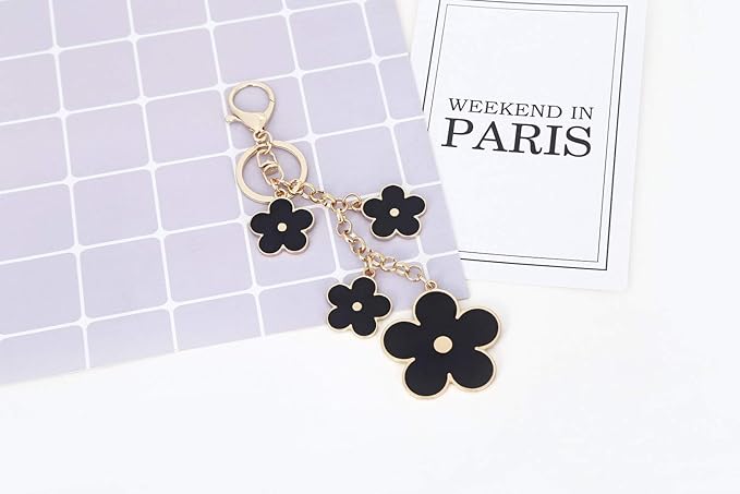 Women's Flower Bag Charms Enameled Keychain Purse Accessories