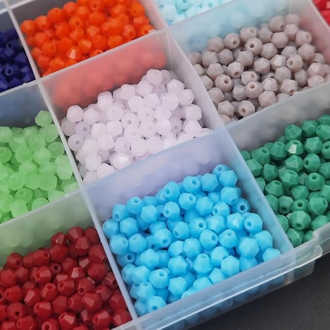 INSPIRELLE Approx 2400pcs 4mm Opaque Multicolor Bicone Beads for Jewelry Bracelet Making Bulk Faceted Crystal Glass Briolette Beads