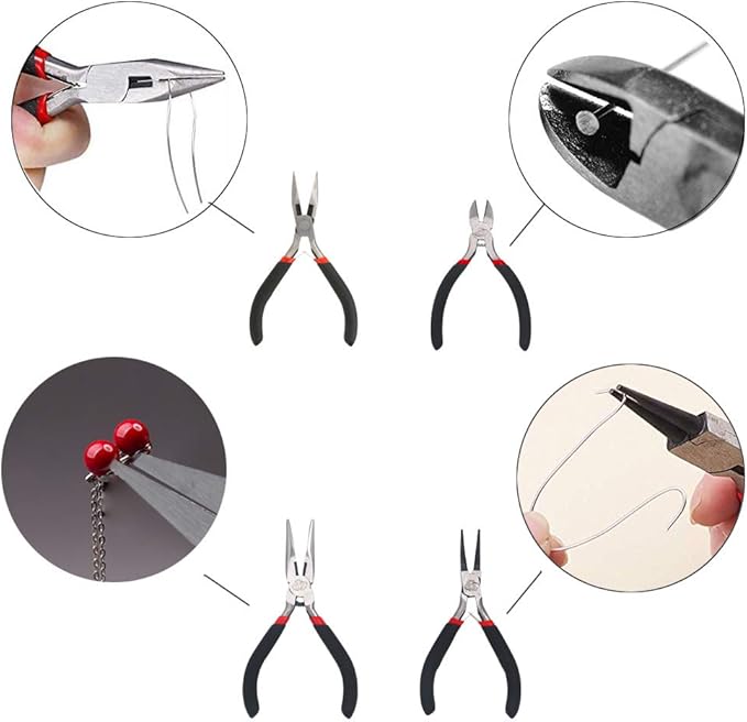 4 PCS Pliers Set including Needle Nose Pliers Round Nose Pliers Wire Cutters Flat Nose Pliers for Jewelry Making