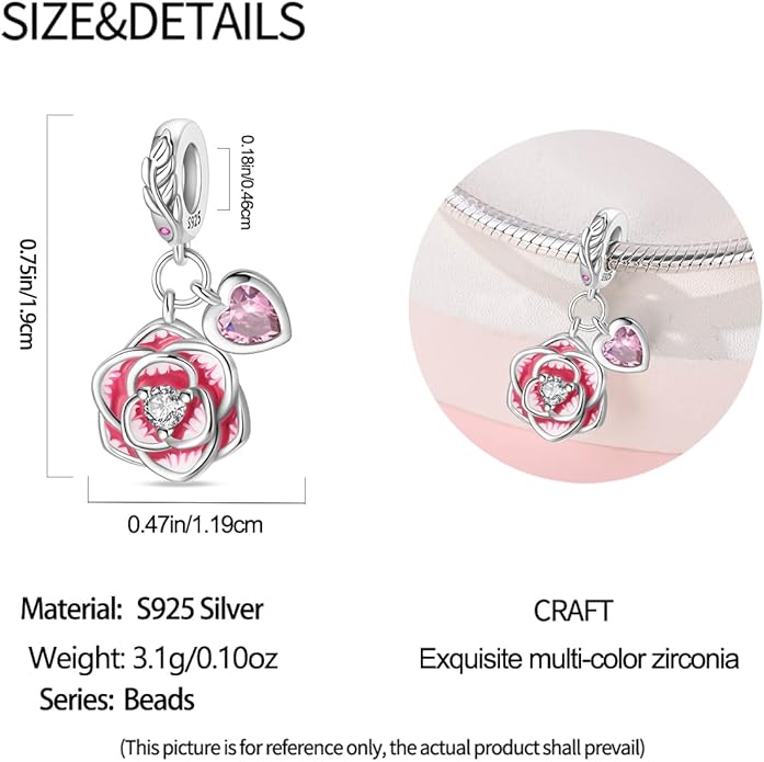 HONGRUI 925 Sterling Silver Charm for Bracelets Necklace Fashion Heart Bow Flower Family Butterfly Pendant Bead Charm for Women Festival jewelry gifts