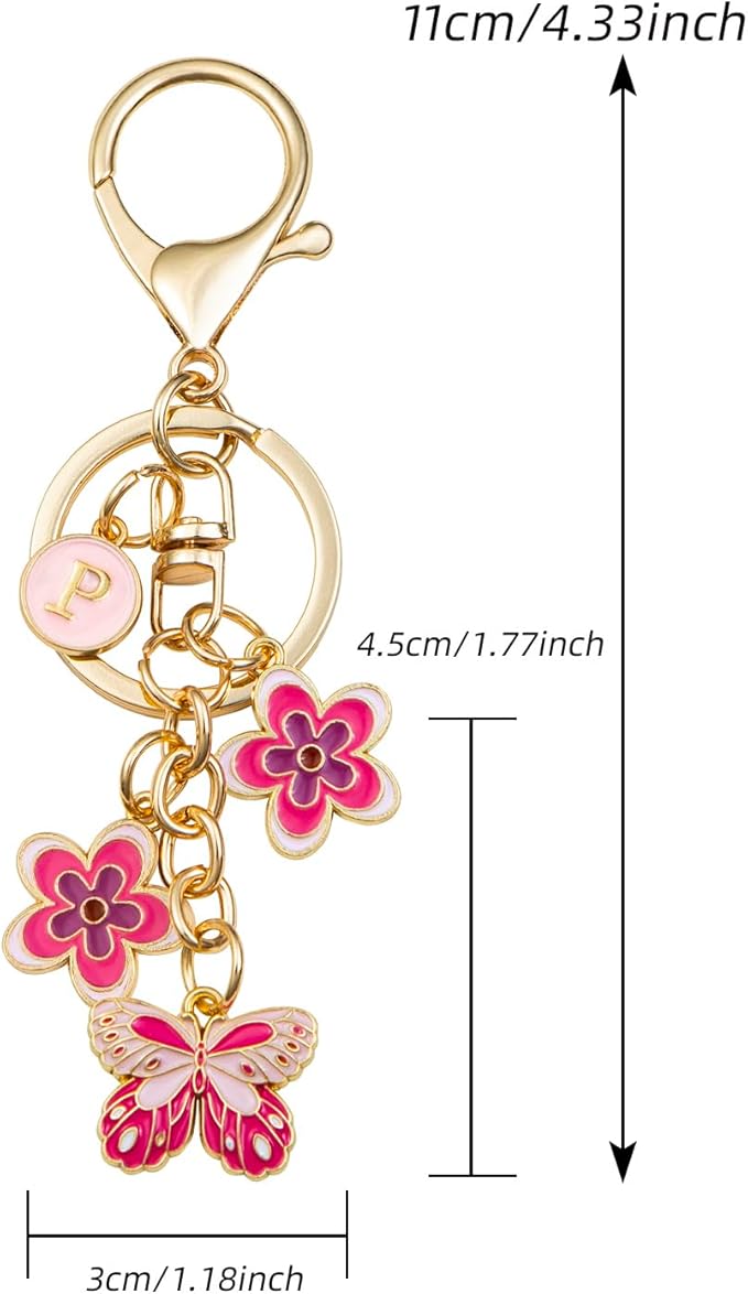 Pink Letter Keychain for Women Bag Charms Purse Charms Cute Stainless Steel Keychain Initial Letter Keys Charm Gifts