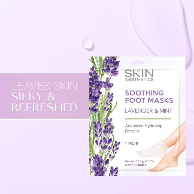 Skin Aesthetics Lavender & Mint Foot Masks - Repairs & Softens Cracked Feet, Hydrating & Exfoliating - Dermatologist Tested Korean Skincare - Clean Beauty, Natural Ingredients, Cruelty-Free - 3 Pairs