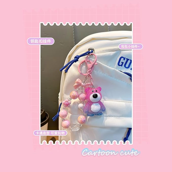 Bear Keychain For Women, Acrylic Bow Heart Flower Beaded Wristlet Gradient Color Colorful Gift Accessories