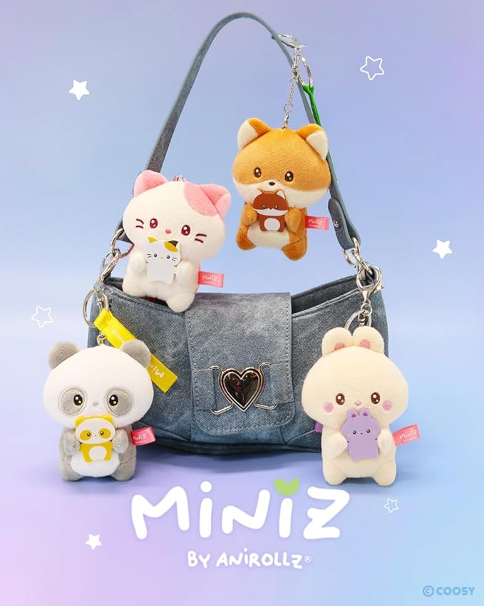Anirollz Miniz Plush Charm Cute Stuffed Animal Keychain Kawaii Mini Bag Accessory Collectible Pocket Toy for Kids & Adults