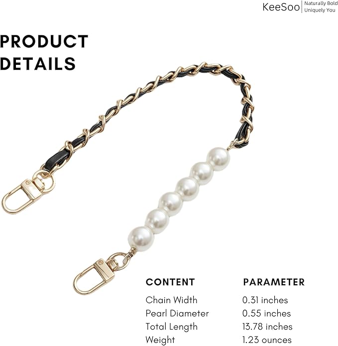 Original Korean Chic Pearl Gold Leather Phone Charm, Versatile with Premium Gold Metal Phone Tab (Classic Black)