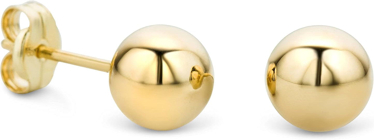 Orovi 14K / 10k Yellow Gold Round Ball Earrings. Solid Gold Earrings for Women Post & Butterfly Attach, Hypoallergenic, Lightweight, Secure Fit, Classic & Elegant Design. Includes Jewelry Box.