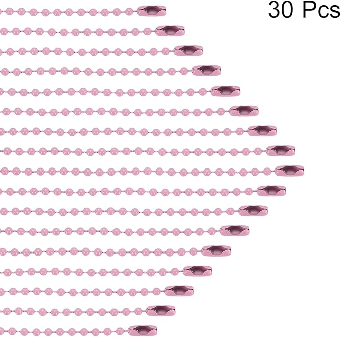 MECCANIXITY 30Pcs 5 Inch Ball Bead Chain, Metal Ball Chain with Connectors for Keychain Hanging Ornament Tag Jewelry Necklace Christmas Decoration,Pink