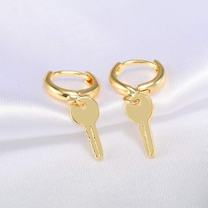 XYJZXY Gold Huggie Small Hoop Earrings with Charm Personalized Snake/Evil Eye/Star/Cross/Lock/Key 18k Gold Plated Crystal Drop Dangle Earrings for Women