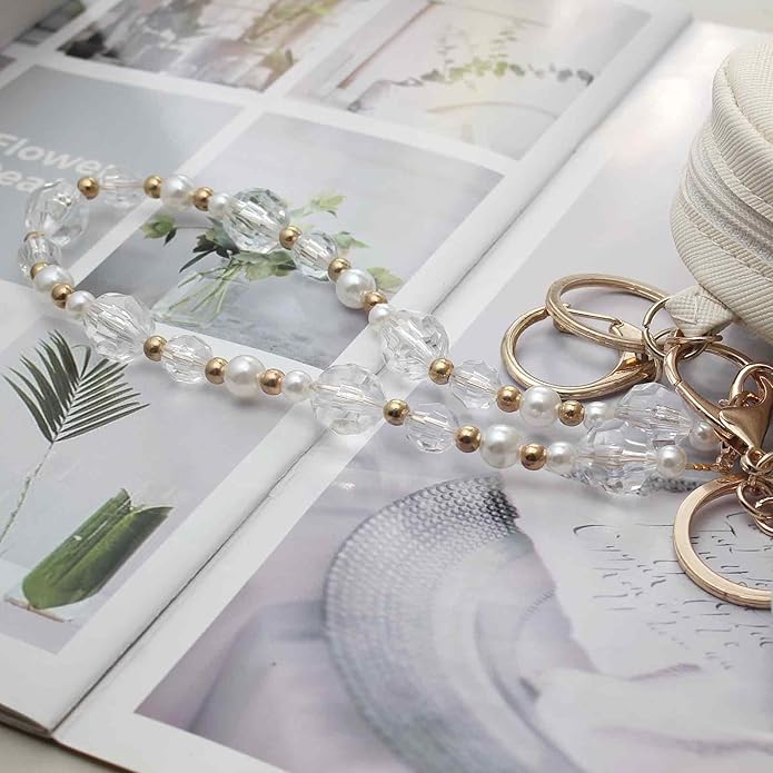 Pearl Beaded Phone Charm Wrist Strap,Cute Bracelet Wristlet Lanyard,Gold Double Chain for Phone Case,Purse Bag Wallet