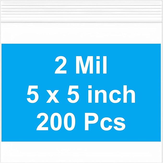 200pcs 5 x 5 inch Small Plastic Bags, 2 mil Thick, Zip Bag, Mini Clear Jewelry Bags, Baggies with Resealable Zip Bag for Small Business, Daily Vitamin, Jewelry, Candy