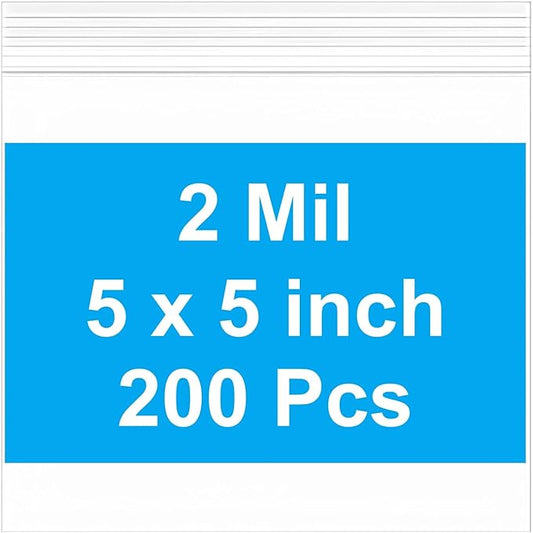 200pcs 5 x 5 inch Small Plastic Bags, 2 mil Thick, Zip Bag, Mini Clear Jewelry Bags, Baggies with Resealable Zip Bag for Small Business, Daily Vitamin, Jewelry, Candy