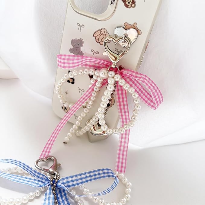 Pearl Bow Keychain Cute Y2k Lace Bowknot Keychain Coquette Aesthetic Accessories Bag Purse Handbag Backpack Charm