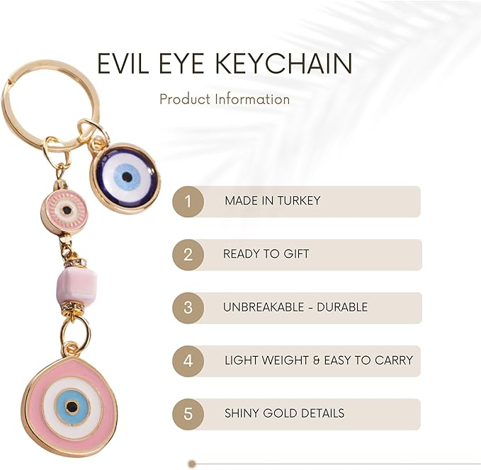 BCS Evil Eye Keychain Bag Charm - Good Luck & Protection Amulet - Car Keyring Purse Accessories for Women