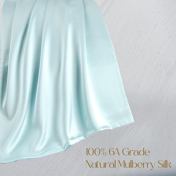 ZIMASILK 100% Pure Mulberry Silk Pillowcase for Hair and Skin Health,Soft and Smooth,Both Sides Premium Grade 6A Silk,600 Thread Count,with Hidden Zipper,1pc (King 20''x36'', Powder Blue)