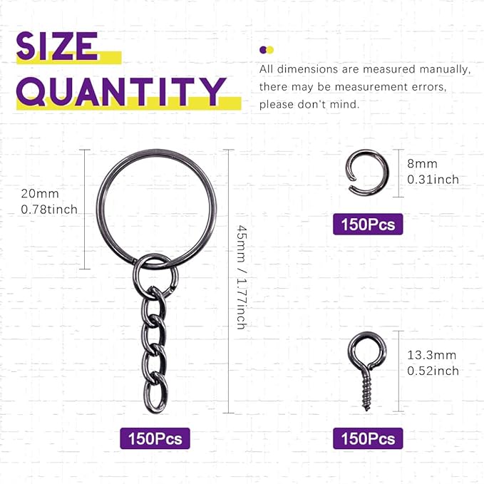 Swpeet 450Pcs 4/5" 20mm Bronze Key Chain Rings Kit, Including 150Pcs Keychain Rings with Chain and 150Pcs Jump Ring with 150Pcs Screw Eye Pins Bulk for Jewelry Findings Making (20mm, Gun-Black)