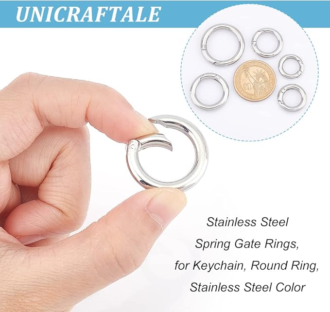 UNICRAFTALE 5Pcs Spring Gate Rings 304 Stainless Steel Snap Clasps 10~20mm Inner Ion Plating(IP) Round Clips Snap Hooks Spring Keyring Buckle Clasps for Bag Purse Shoulder Strap Key Chains